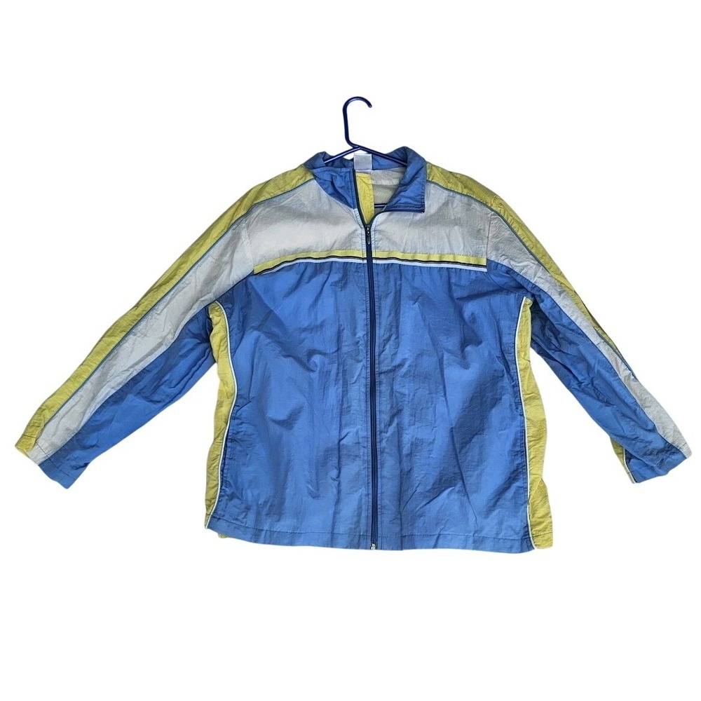 Just My Size Vintage Windbreaker Jacket Pastel Blue Yellow Colorblock Womens 14W